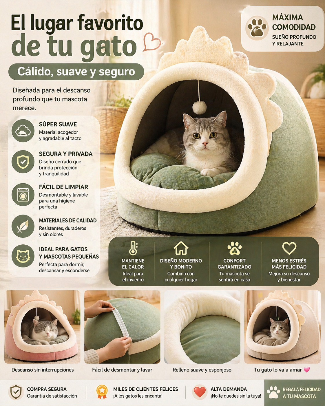 🐱 Cama Cerrada para Gatos – Refugio cálido y seguro