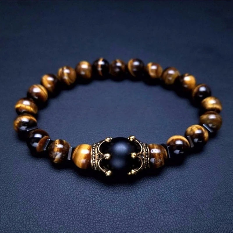 Men's Tiger Eye Beaded Bracelet – Adjustable, Stylish, and with Natural Energy