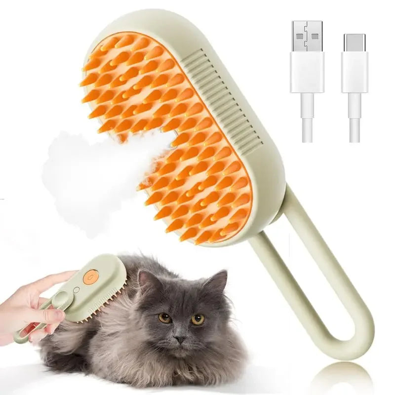 Cepillo de Vapor 3 en 1 para Mascotas – Elimina Pelo, Limpia y Relaja