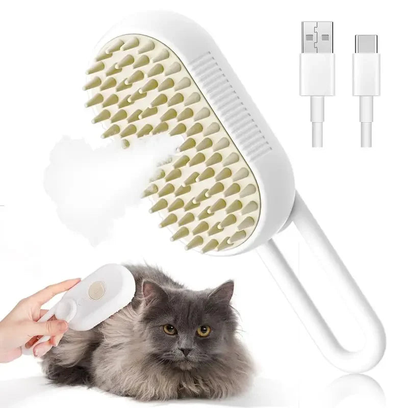Cepillo de Vapor 3 en 1 para Mascotas – Elimina Pelo, Limpia y Relaja